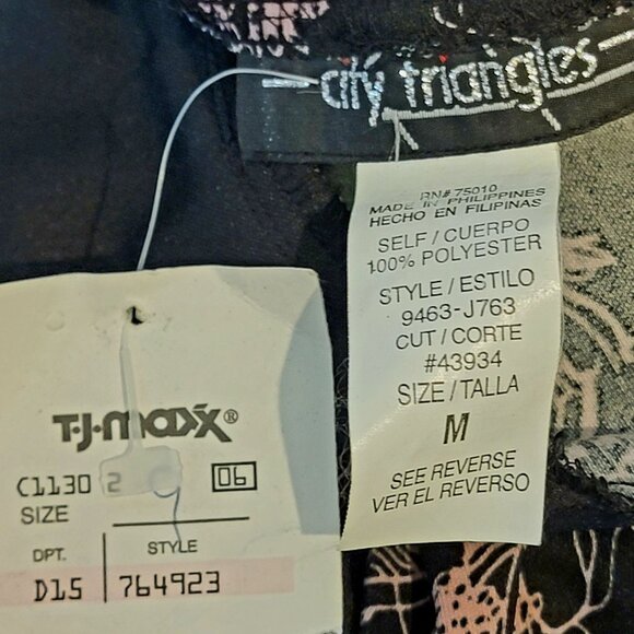 Vintage 90s Floral Dress Women Medium 8 Ruffle Knee Length Strap Black Pink New - Picture 4 of 15